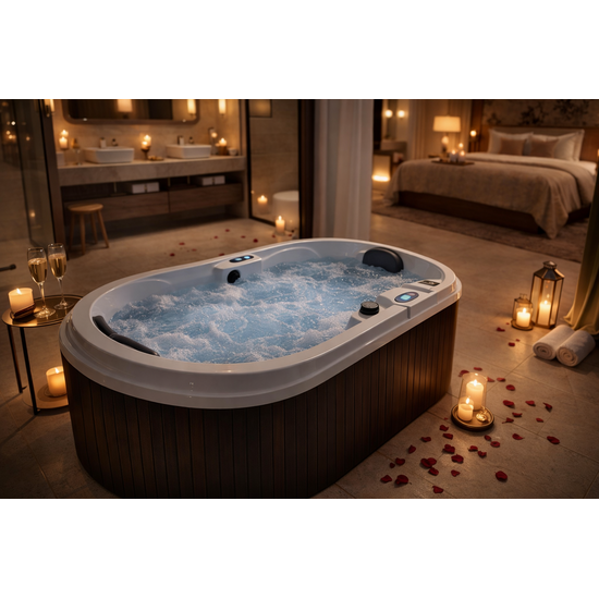 Wellness Tub Loveseat Spa voor 2 personen | Compacte luxe bruin Wellness Tub met 29 jets & Balboa besturing