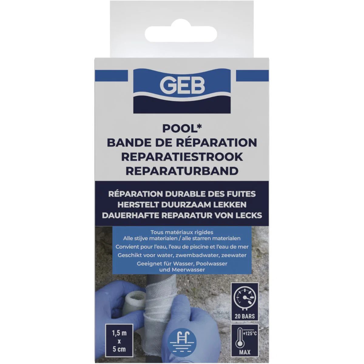 GEB Pool anti-lek reparatietape | glasvezeldoek | 5 cm x 1,5 m - GEB