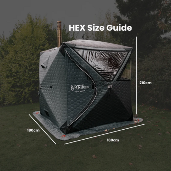PortaSauna HEX houtgestookte buitensauna voor 4–6 personen – complete set met kachel en cederhouten bank