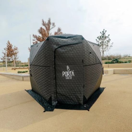 PortaSauna KABIN houtgestookte buitensauna voor 6–8 personen – complete set met kachel en cederhouten bank
