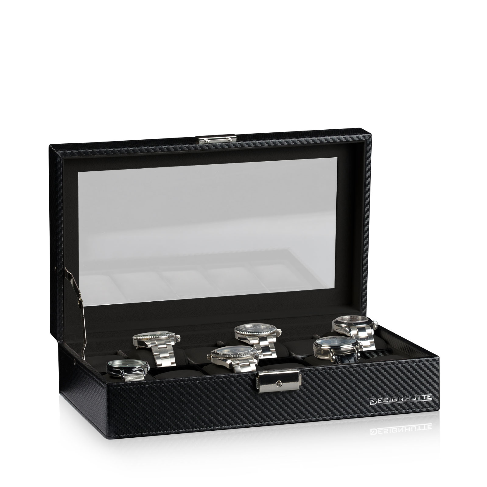 Designhütte  Uhrenbox Boston 12 - Karbon / Schwarz