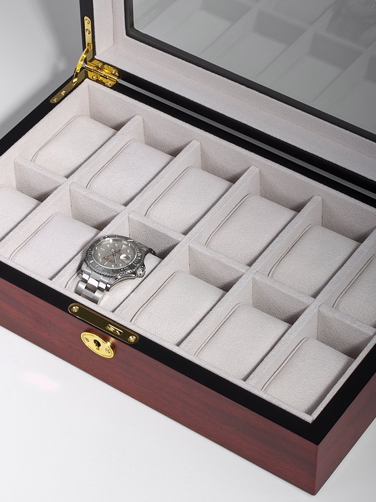 LuxTech Uhrenbox LT-1087-12C für 12 Uhren cherry