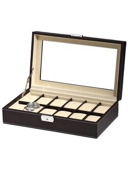 LuxTech Uhrenkiste LT-1098-12DBR für 12 Uhren brown