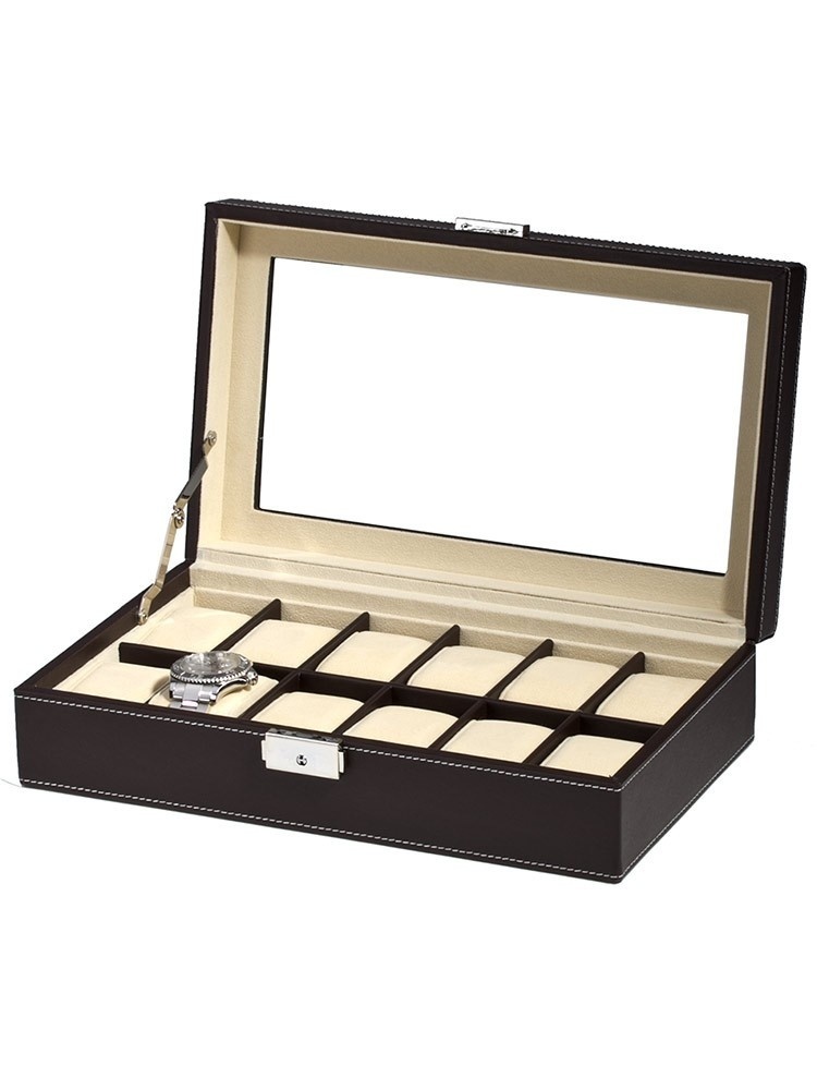 LuxTech  Uhrenkiste LT-1098-12DBR für 12 Uhren brown
