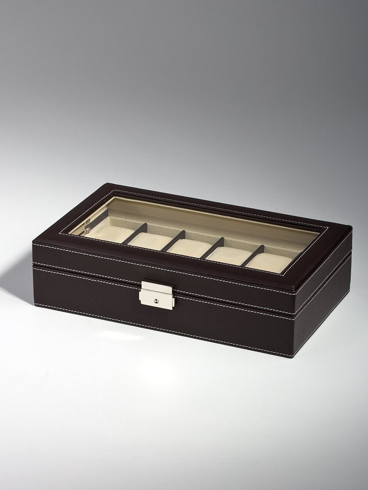 LuxTech  Uhrenkiste LT-1098-12DBR für 12 Uhren brown