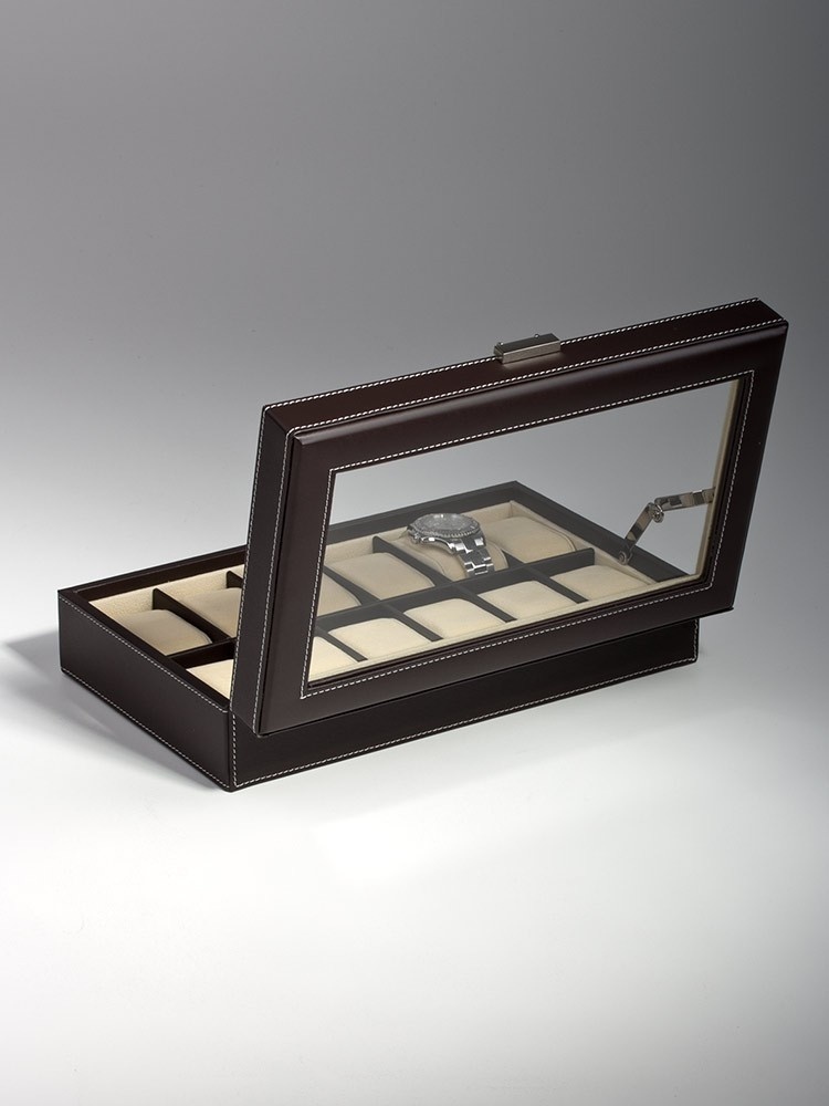 LuxTech  Uhrenkiste LT-1098-12DBR für 12 Uhren brown