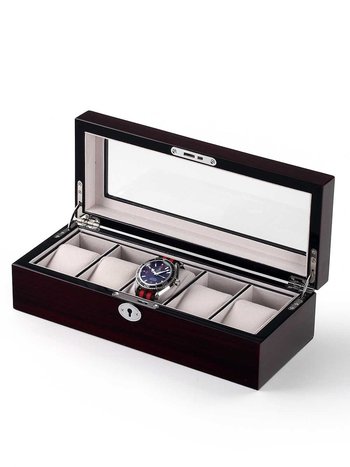 LuxTech Uhrenbox LT-2030-5C für 5 Uhren cherry