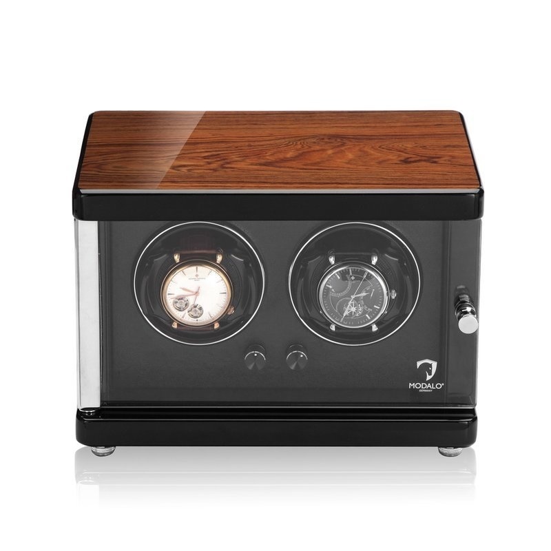 Modalo  Uhrenbeweger Ambiente MV4 für 2 Uhren Braunes-Makassar-Schwarz