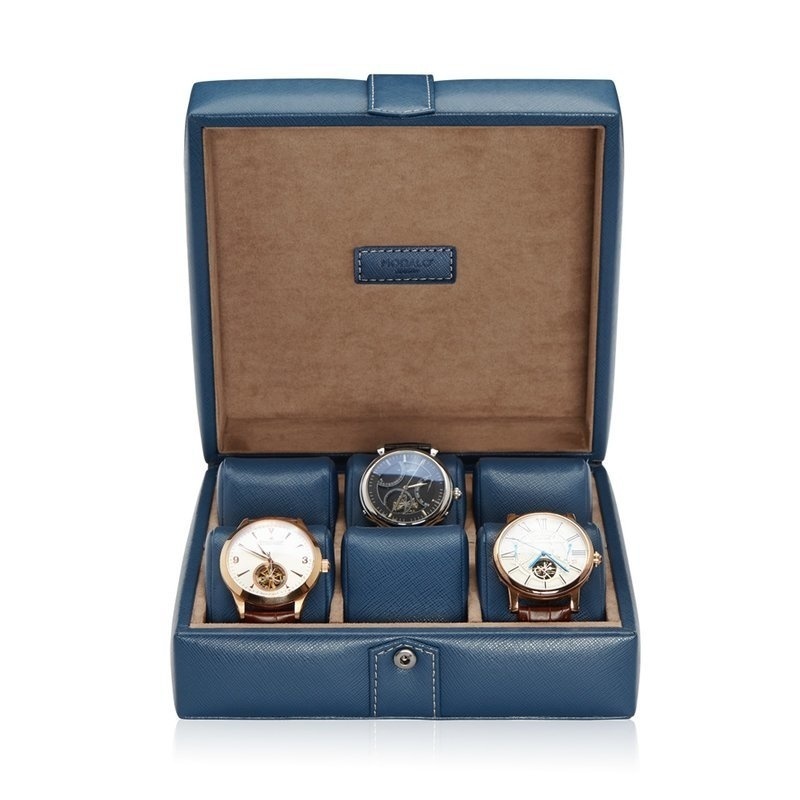 Modalo Uhrenbox Gallante für 6 Uhren Blau