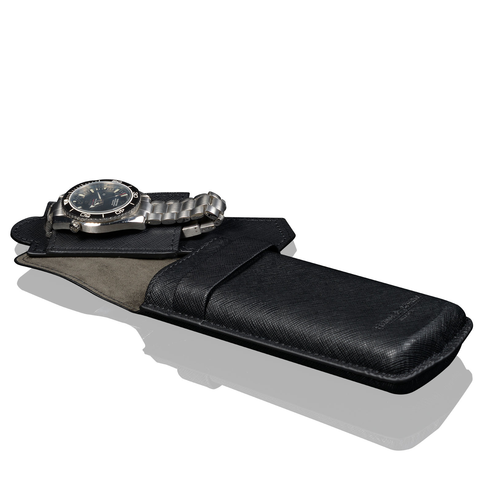 Heisse & Söhne  Uhrenetui Mondo Saffiano- Schwarz/Schwarz