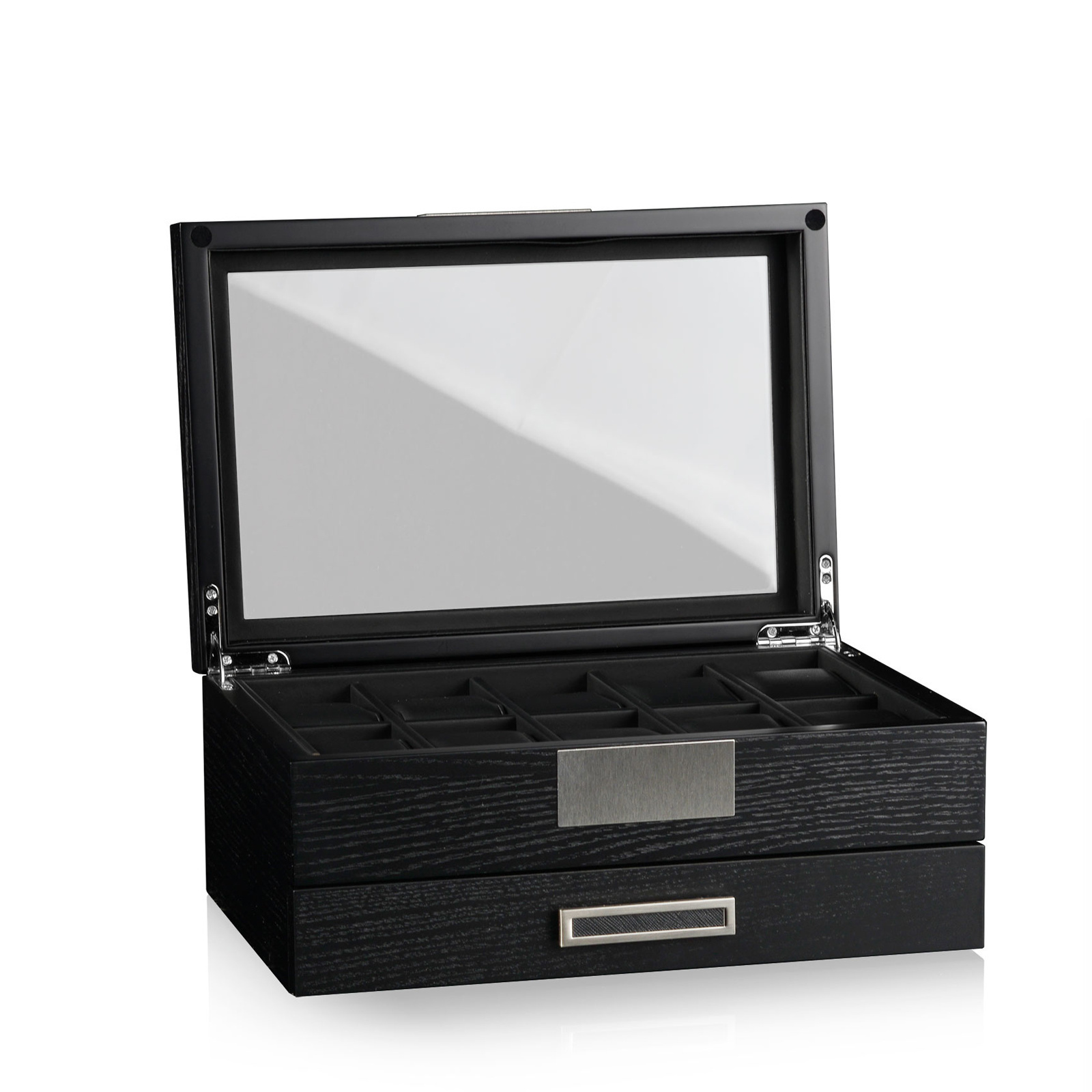 Heisse & Söhne Uhrenbox Monteray 10+ Esche - Schwarz Seidenmatt