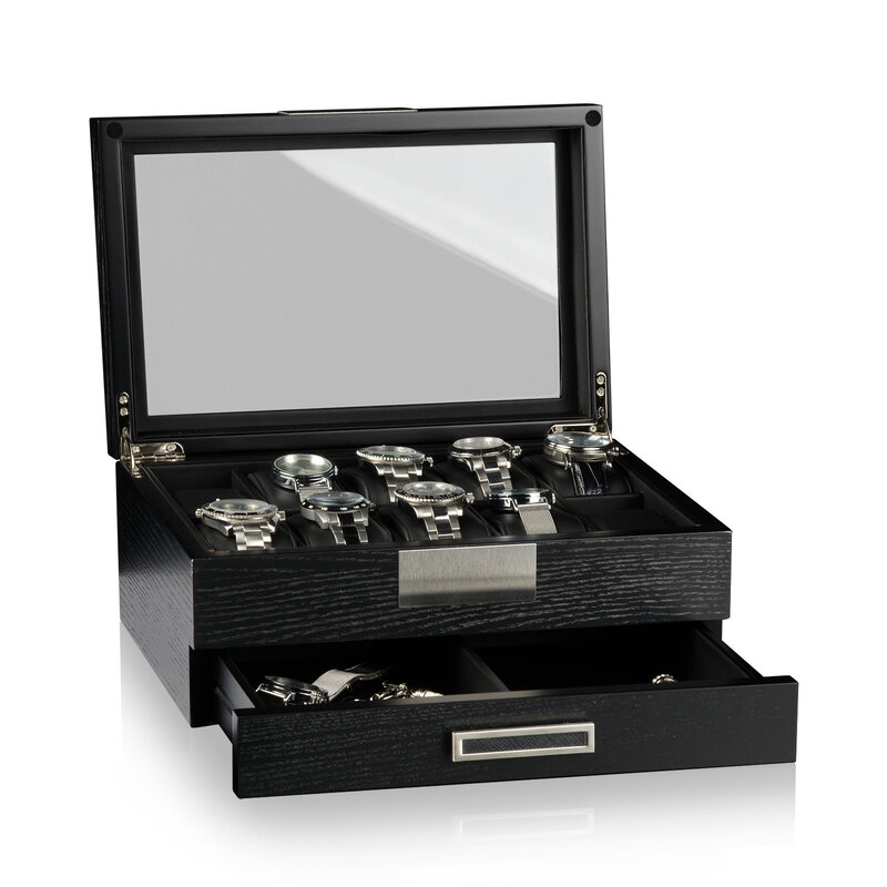 Heisse & Söhne Uhrenbox Monteray 10+ Esche - Schwarz Seidenmatt