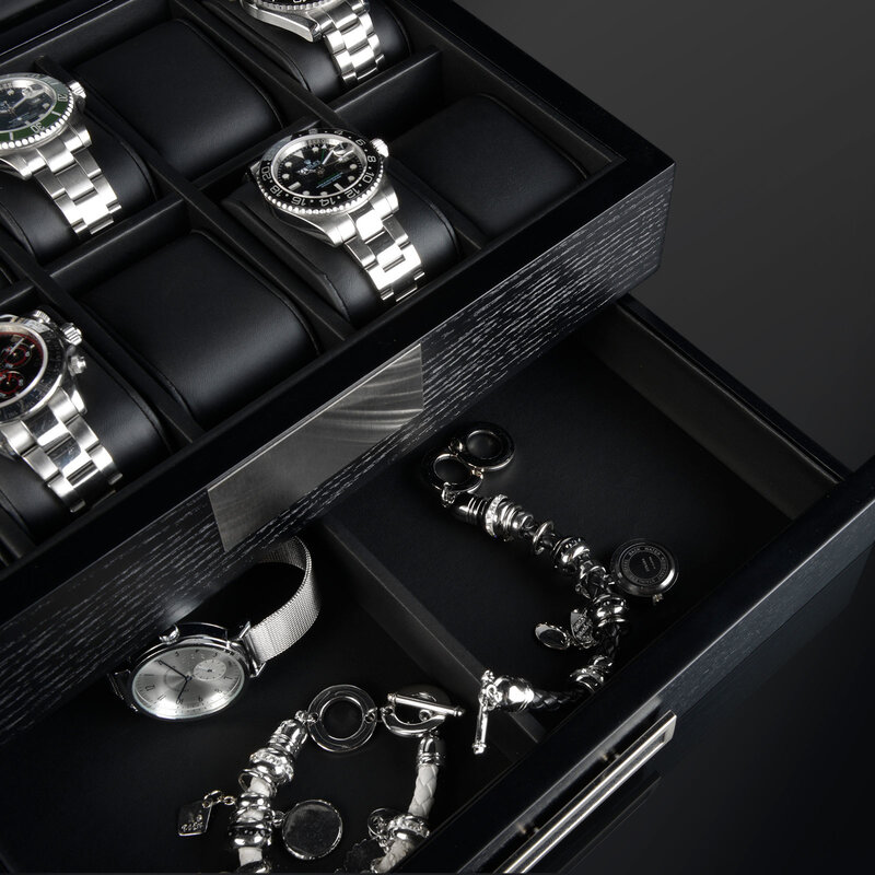 Heisse & Söhne Uhrenbox Monteray 10+ Esche - Schwarz Seidenmatt