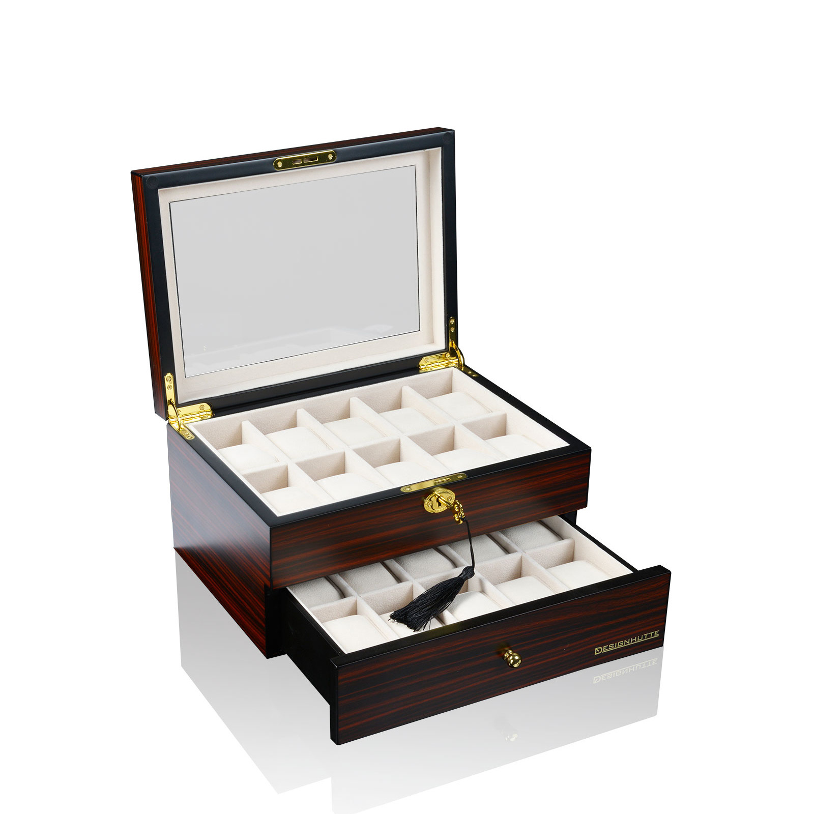 Designhütte Uhrenbox Auckland 20 - Braun, Schwarz