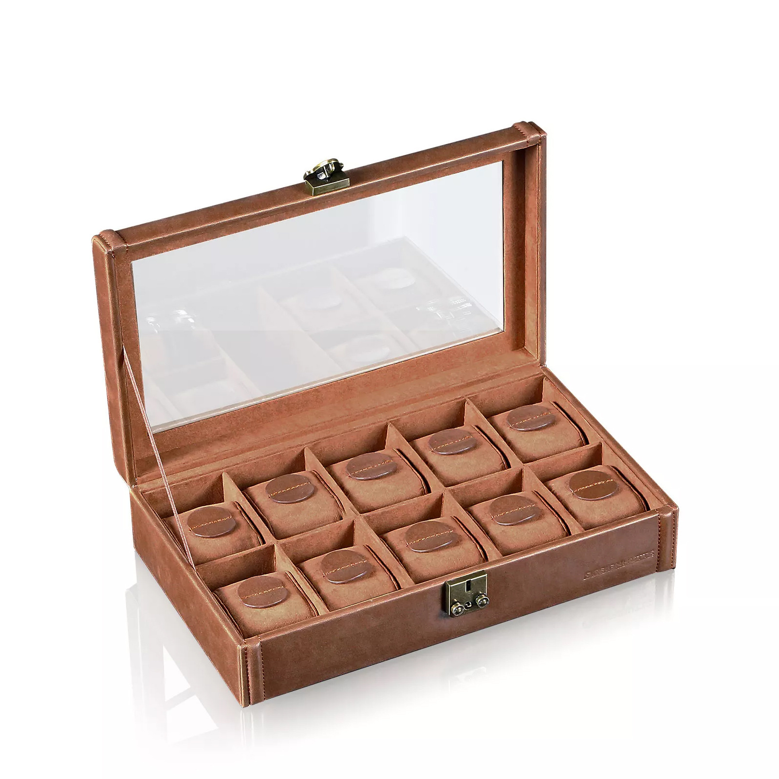 Designhütte Uhrenbox mit Sichtfenster Camel 10 - Hellbraun