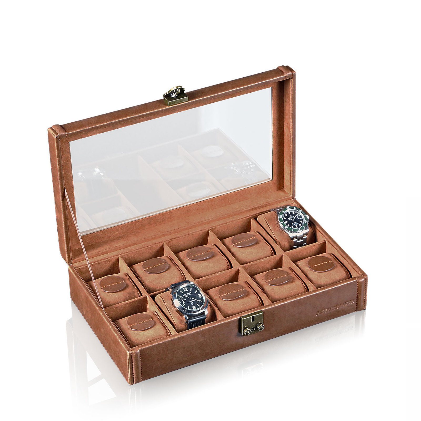 Designhütte Uhrenbox mit Sichtfenster Camel 10 - Hellbraun