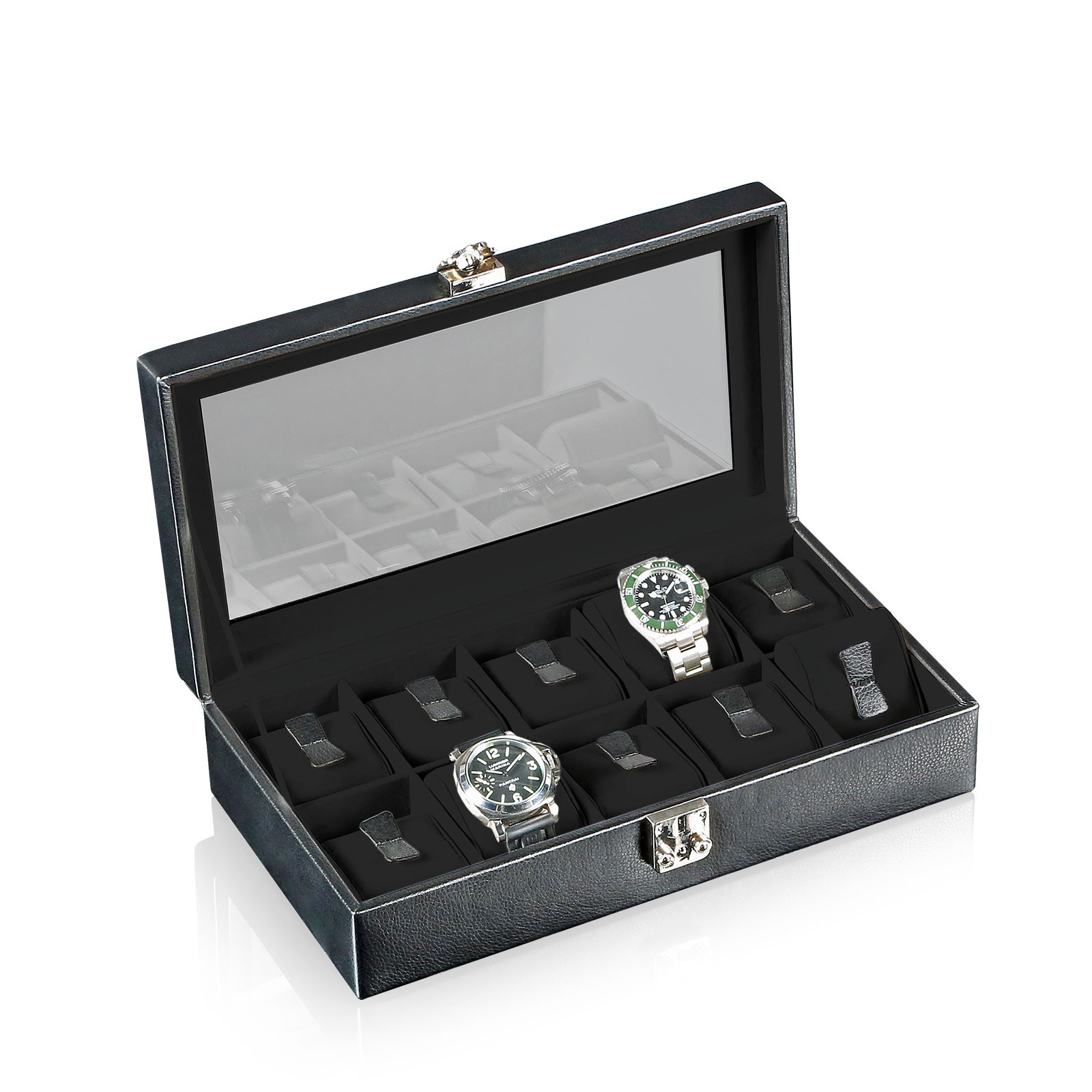 Designhütte Uhrenbox mit Sichtfenster Solid 10 - Schwarz