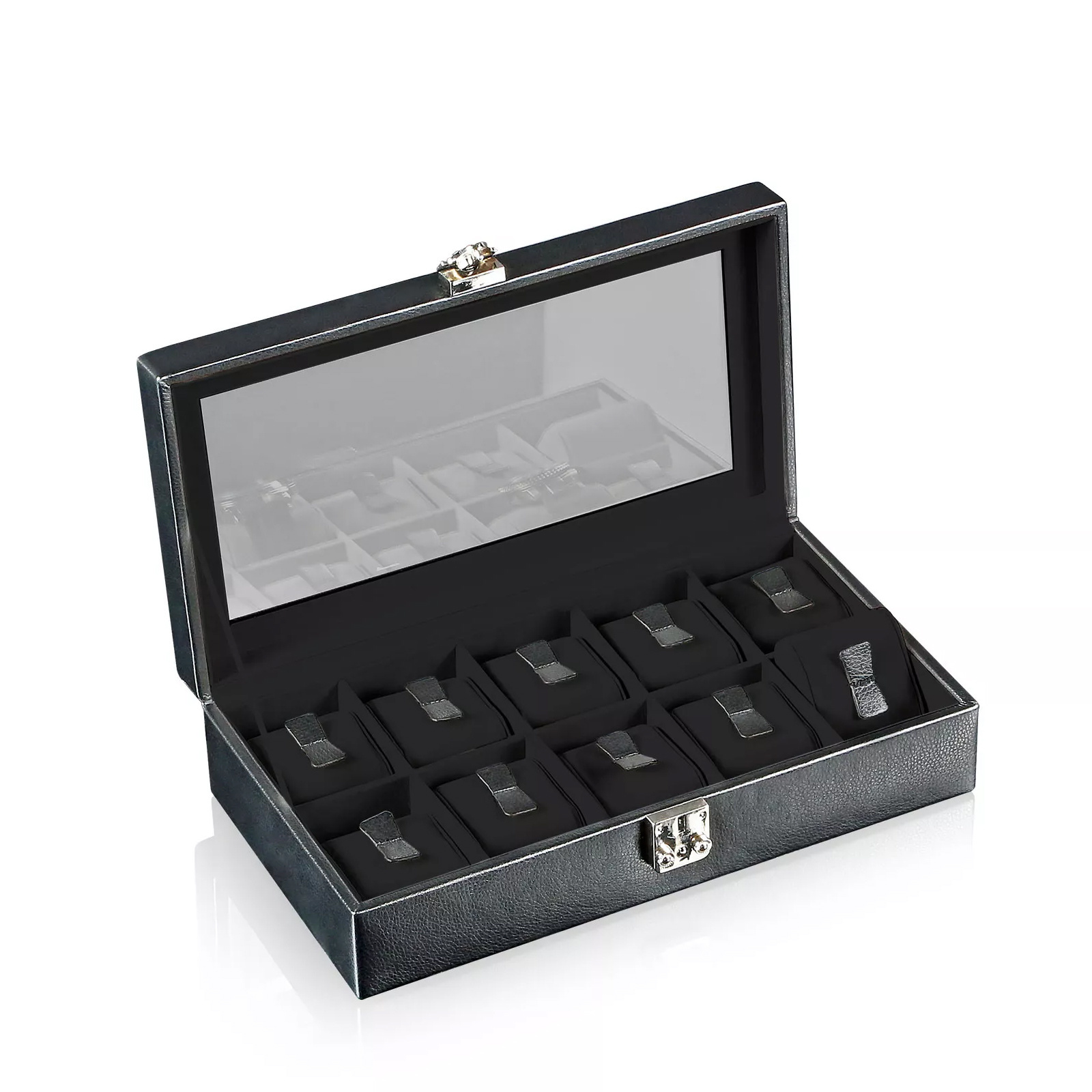 Designhütte Uhrenbox mit Sichtfenster Solid 10 - Schwarz