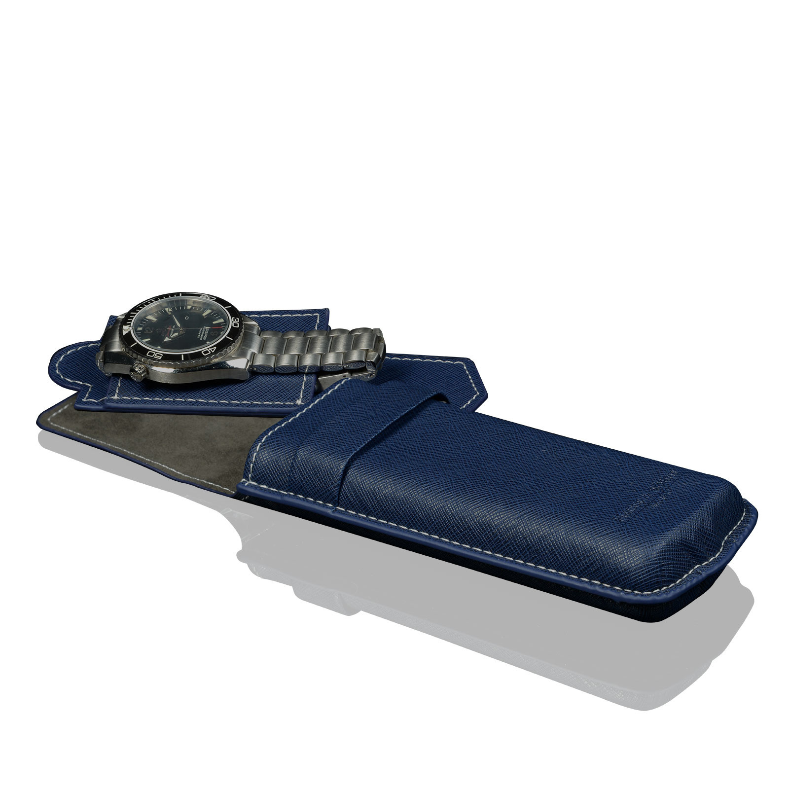 Heisse & Söhne  Uhrenetui Mondo Saffiano - Blau/Weiß