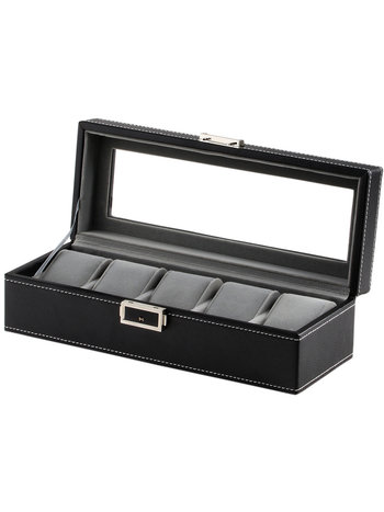 LuxTech Uhrenbox LT-1679-5BK für 5 Uhren schwarz