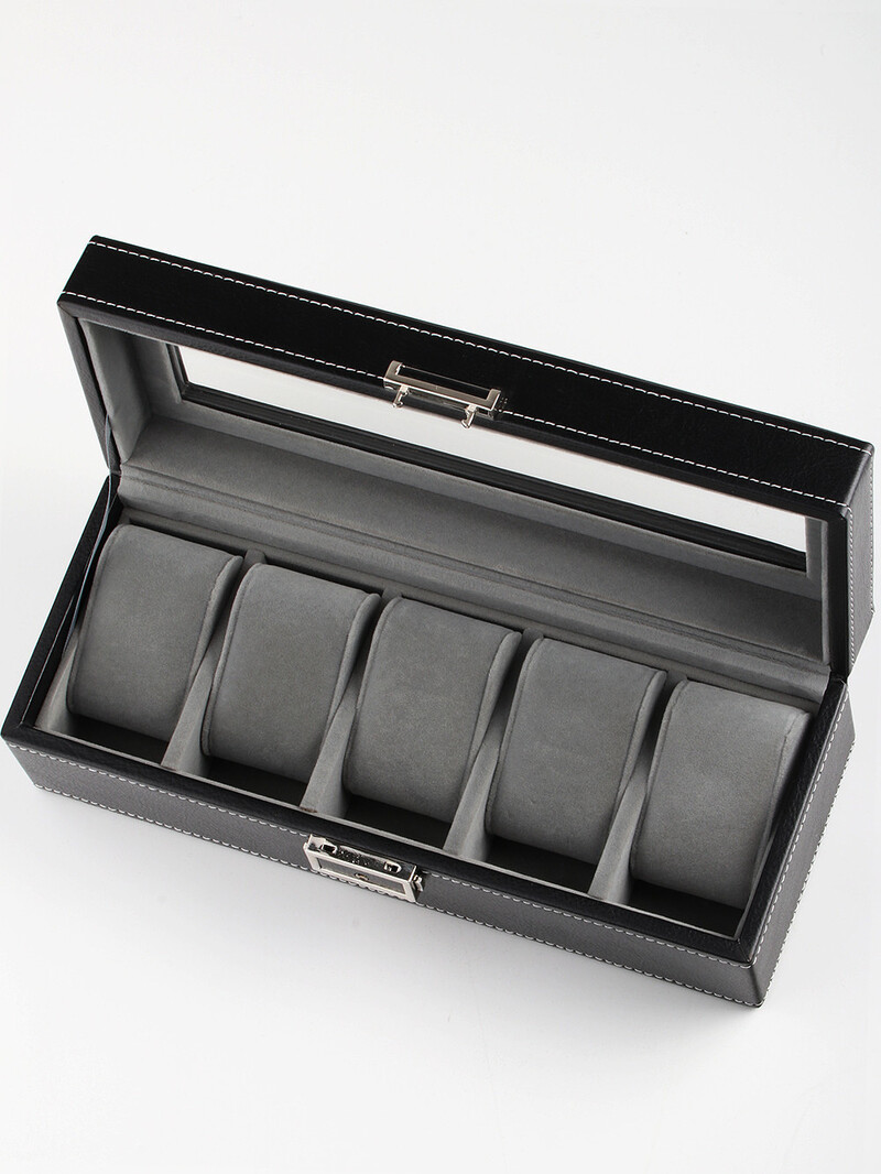 LuxTech  Uhrenbox LT-1679-5BK für 5 Uhren schwarz
