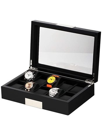 LuxTech Uhrenbox LT-2350-10BL für 10 Uhren Black