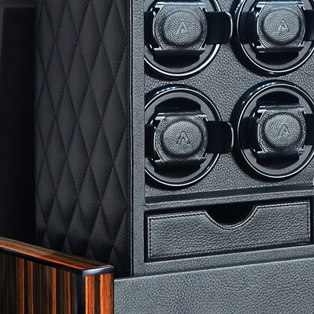 Avante Uhrenbeweger Virtuoso für 8 Uhren - Makassar-Ebenholz und Rindsleder / R8v3