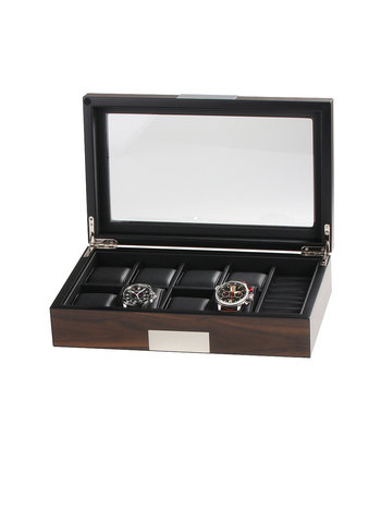 LuxTech Uhrenbox LT-2381-10W für 8 Uhren + Manschettenknöpfe