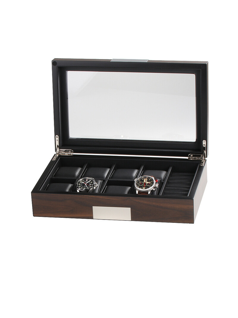 LuxTech Uhrenbox LT-2381-10W für 8 Uhren + Manschettenknöpfe