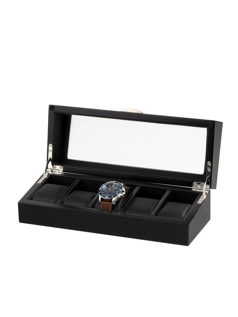 LuxTech Uhrenbox LT-2375-5OAK für 5 Uhren schwarz