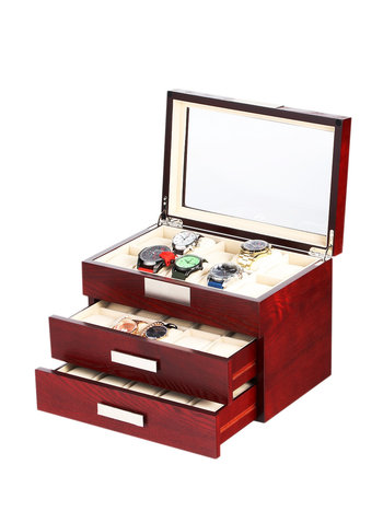 LuxTech Uhrenbox LT-2350-30C für 30 Uhren cherry