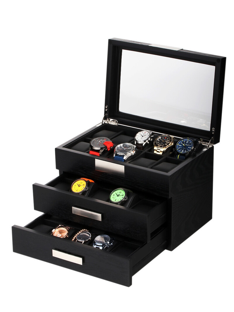 LuxTech Uhrenbox LT-2350-30BL für 30 Uhren black