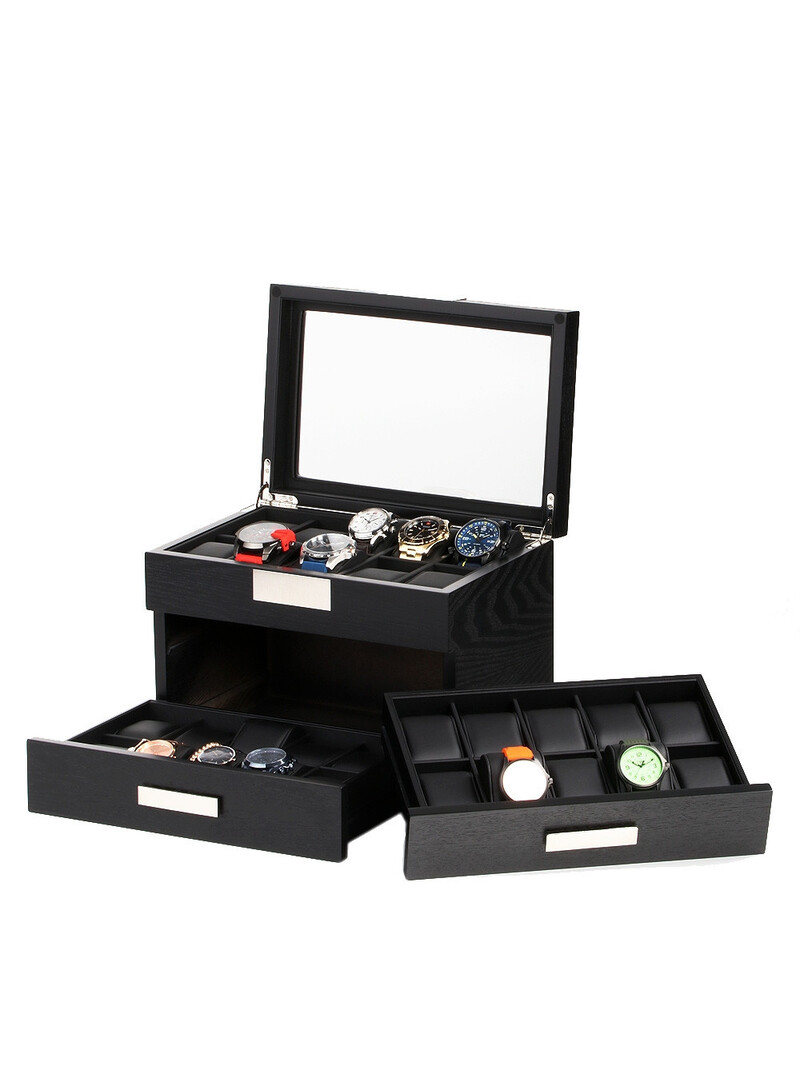 LuxTech Uhrenbox LT-2350-30BL für 30 Uhren black