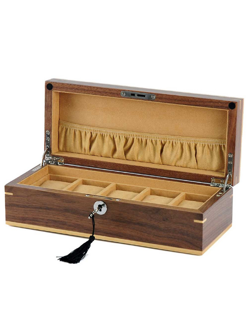 LuxTech Uhrenbox Walnuss LT-2320-5W für 5 Uhren