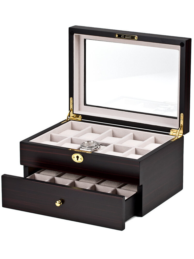 LuxTech Uhrenbox LT-1672-20E für 20 Uhren ebon