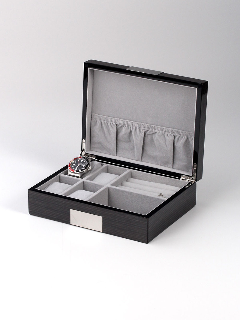 LuxTech  Uhren- Schmuckkasten LT-2272-6 für 4 Uhren +2 Fächer
