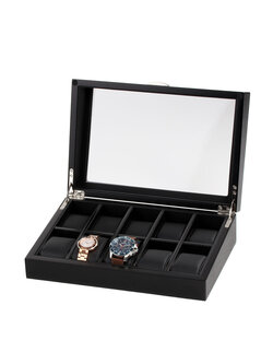 LuxTech Uhrenbox LT-2375-10OAK für 10 Uhren schwarz