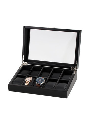 LuxTech Uhrenbox LT-2375-10OAK für 10 Uhren schwarz