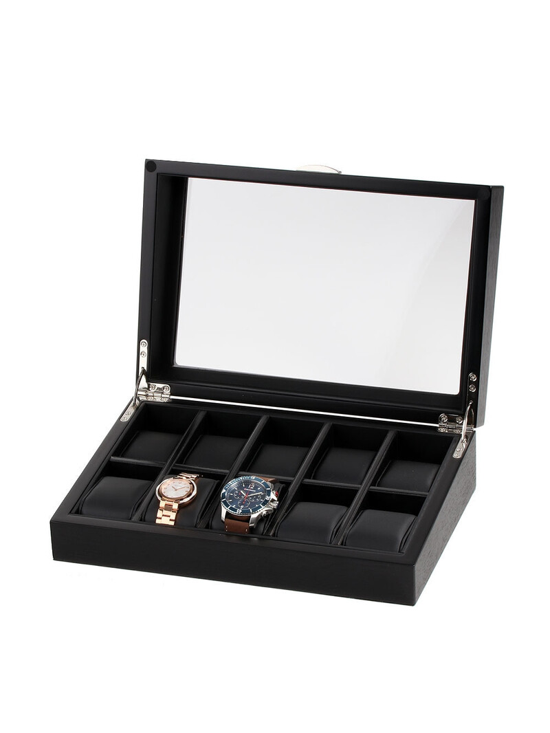 LuxTech Uhrenbox LT-2375-10OAK für 10 Uhren schwarz