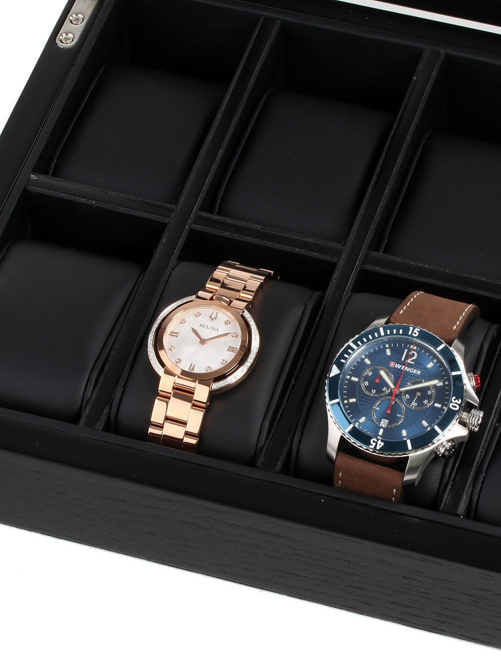 LuxTech Uhrenbox LT-2375-10OAK für 10 Uhren schwarz