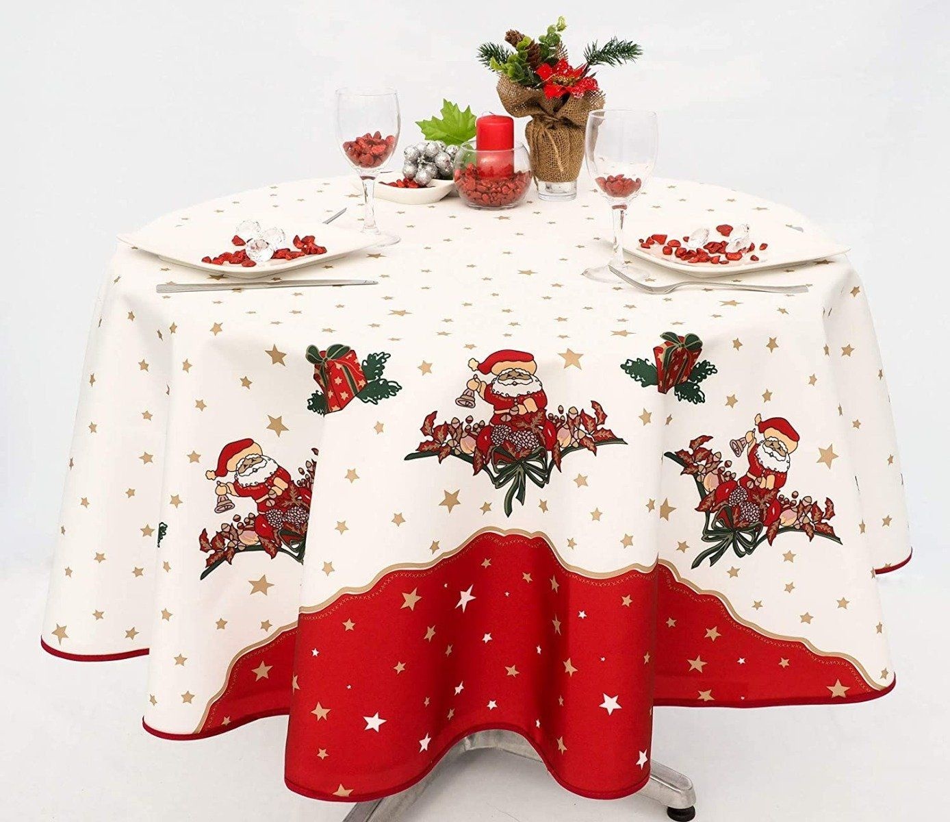 Rond Kerst tafelkleed Kerstman 160 Polyester - Rond - Protecttable.com