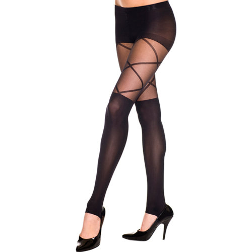 Music Legs Legging Met Gekruiste Bandjes Design - Zwart Music Legs Legging Met Gekruiste Bandjes Design - Zwart