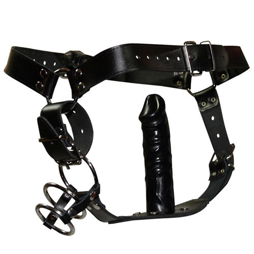 Zado Lederen string met Cockring en Dildo Zado Lederen string met Cockring en Dildo