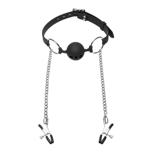 Master Series Hinder Bal Gag Met Tepelklemmen Master Series Hinder Bal Gag Met Tepelklemmen