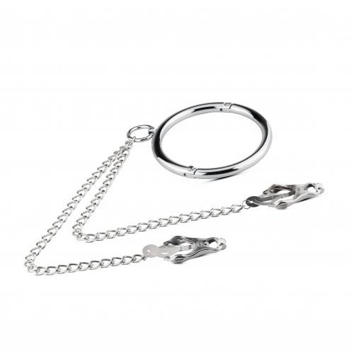 Sinner Gear Metalen Halsband Met Tepelklemmen Sinner Gear Metalen Halsband Met Tepelklemmen