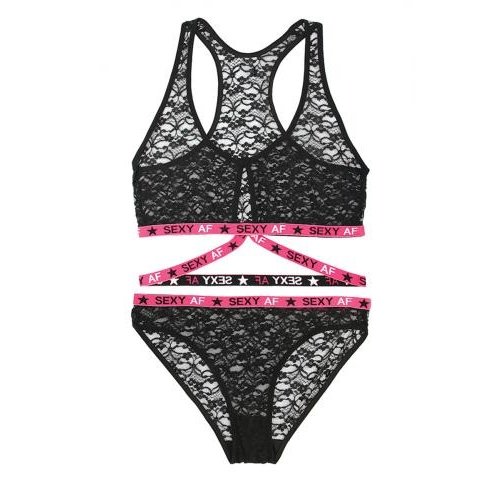 Vibes Kanten BH-Set Transparant -Zwart/Roze Vibes Kanten BH-Set Transparant -Zwart/Roze