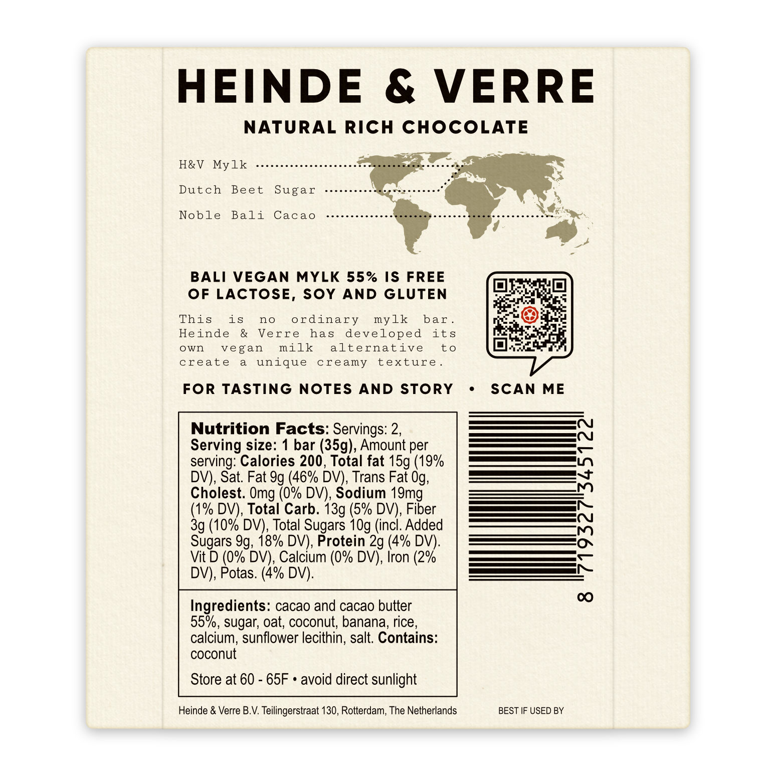 Heinde&Verre, Netherlands Heinde & Verre - Noble Bali - Mylk 55 % - Vegan