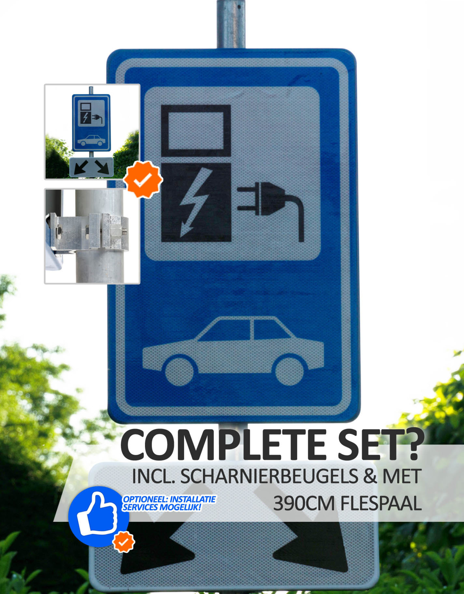 Verkeerswinkel | Parkeerbord Oplaadpunt Elektrische Auto BW101Sp19 + Pijlaanduiding Onderbord