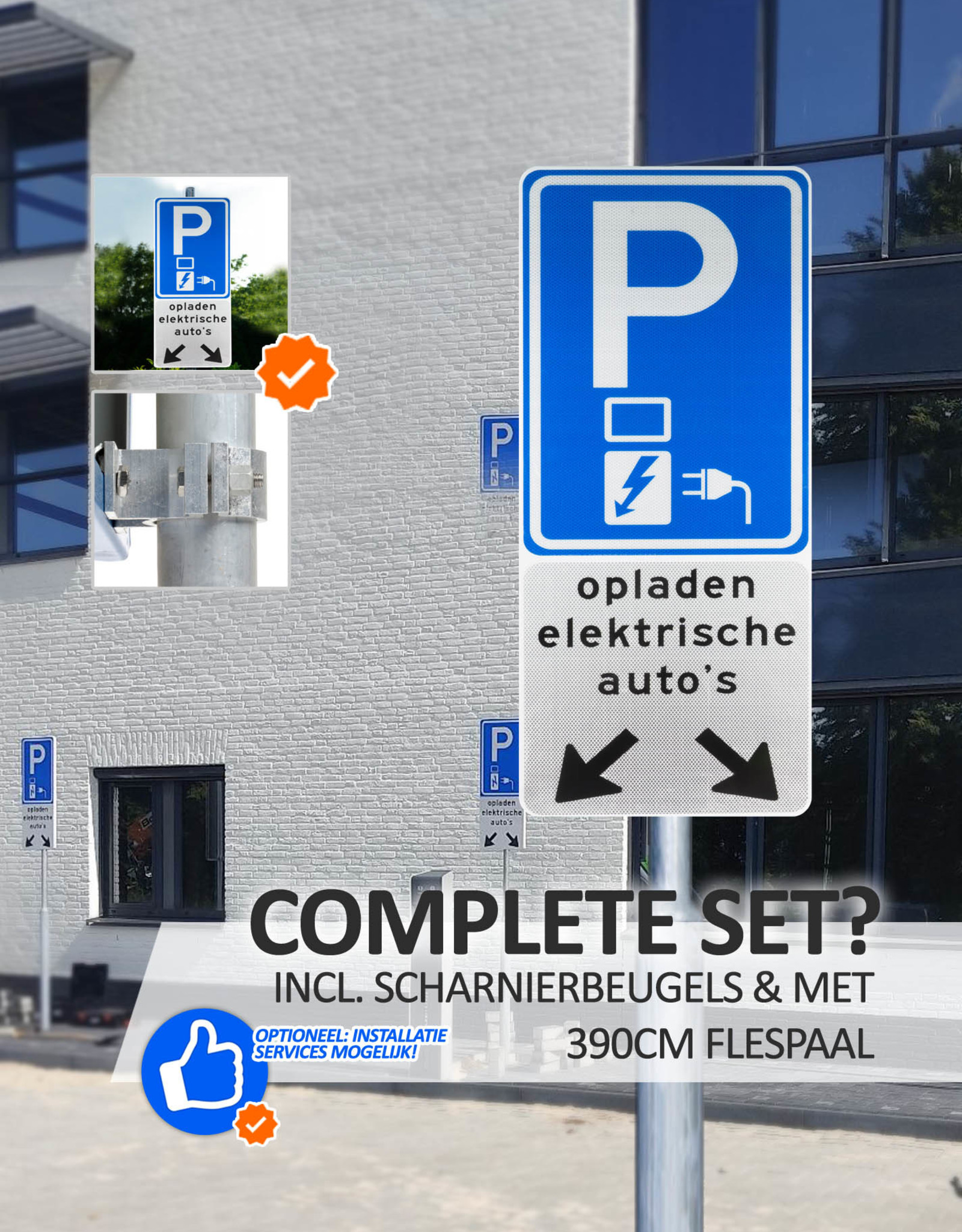 Verkeerswinkel | Opladen Elektrische Auto's Parkeerbord E08o met Onderbord