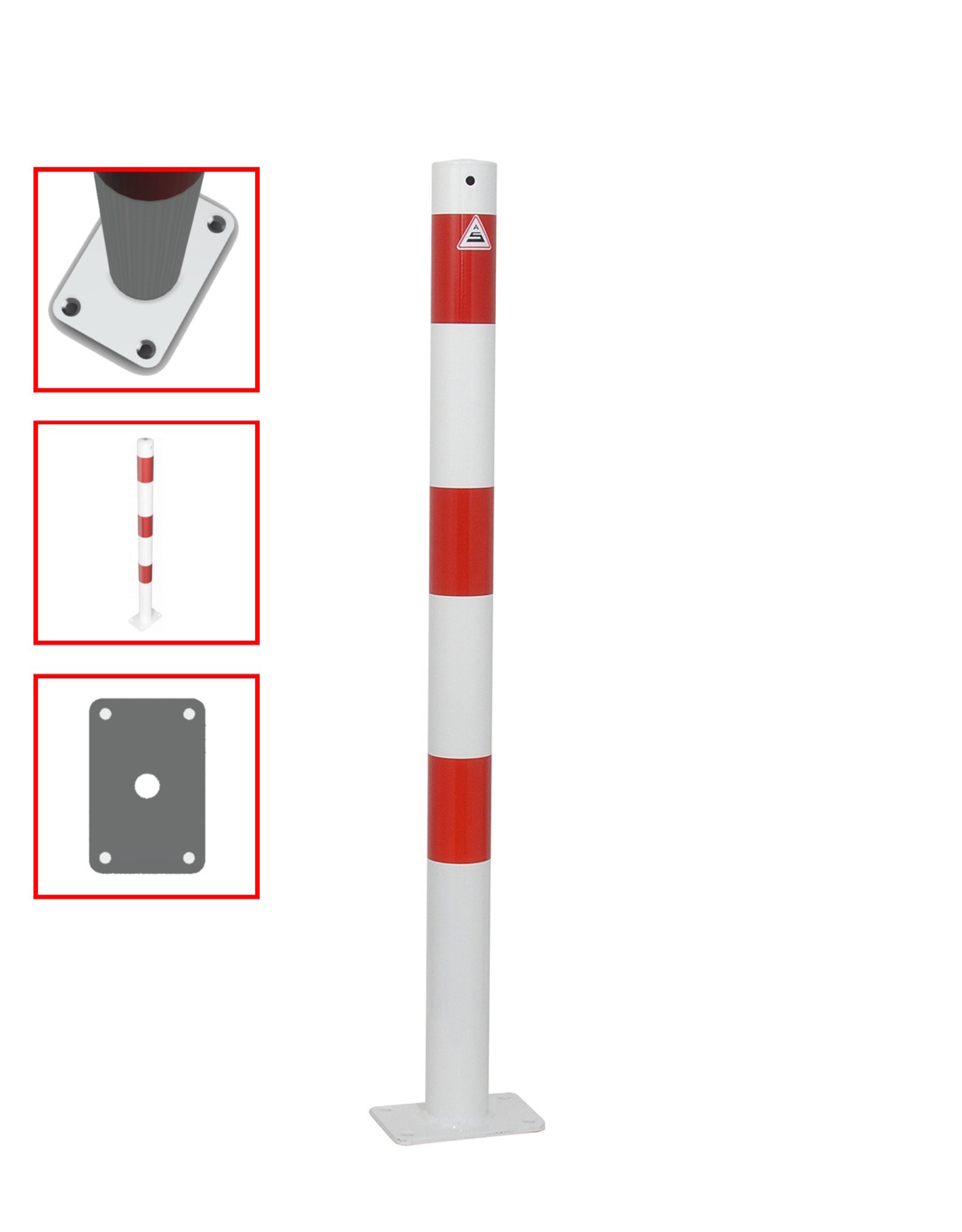 Verkeerswinkel | Vaststaande parkeerpaal met voetplaat, rood-wit